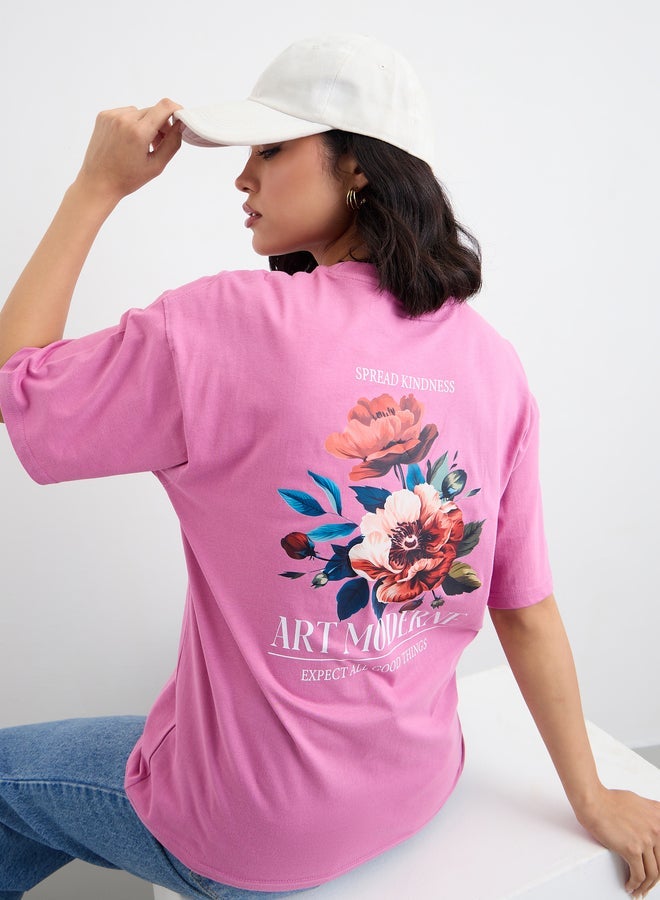 Styli Women Pink Graphic Print Oversized T-Shirt - Image 5